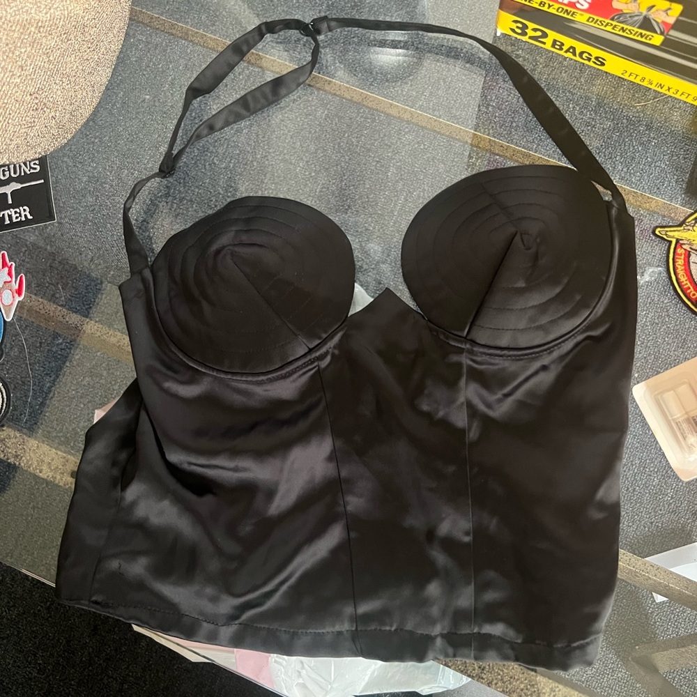 Black Satin Bustier Top
